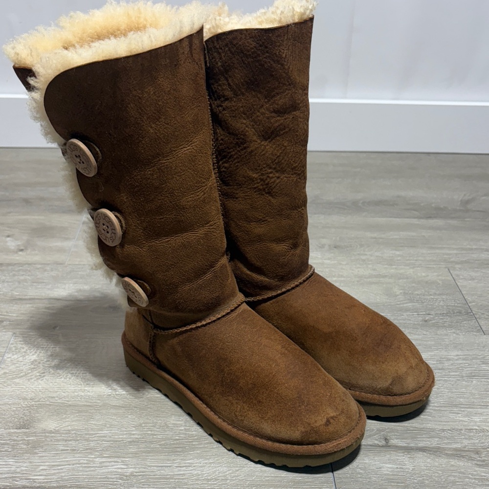 Brown Shearling Button Boots